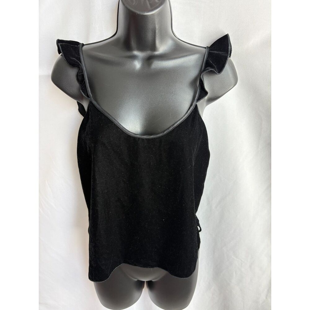 Victoria's Secret Black Velvet Ruffle Cami Top Size S Feminine Romantic Coquette